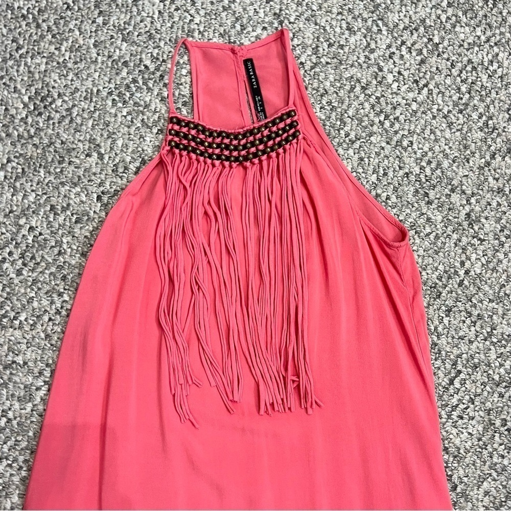 Zara beaded fringed watermelon pink midi maxi dress S - Picture 4 of 11
